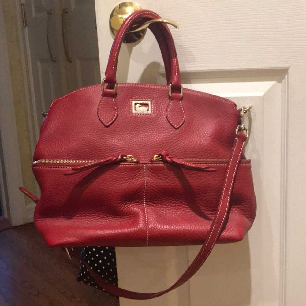 Cherry red dooney and bourke bag + shoulder strap